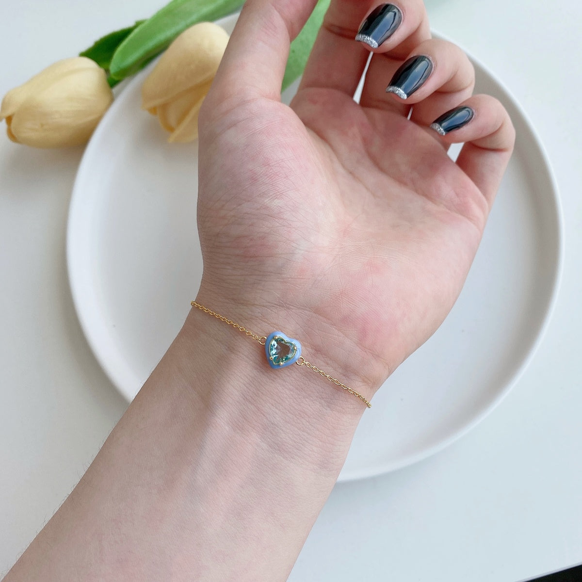 [Echo Fine ]Sparkling Romantic Heart Shape Lover Bracelet