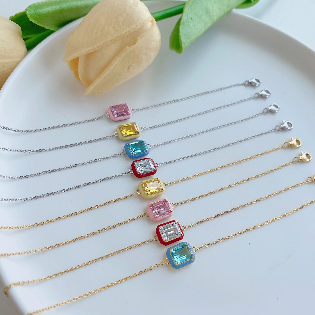 [Echo Fine ]2.0 Carat Sparkling Colorful Emerald Cut Daily Bracelet
