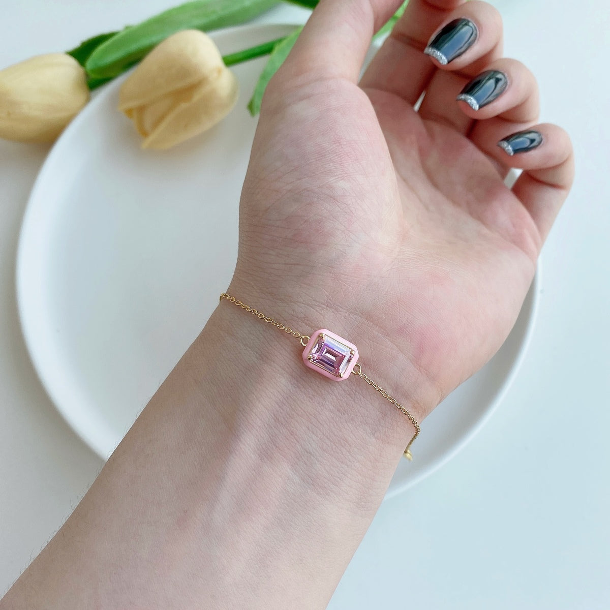[Echo Fine ]2.0 Carat Sparkling Colorful Emerald Cut Daily Bracelet