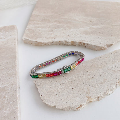 [Echo Fine ]Radiant Colorful Princess Cut Tennis Bracelet