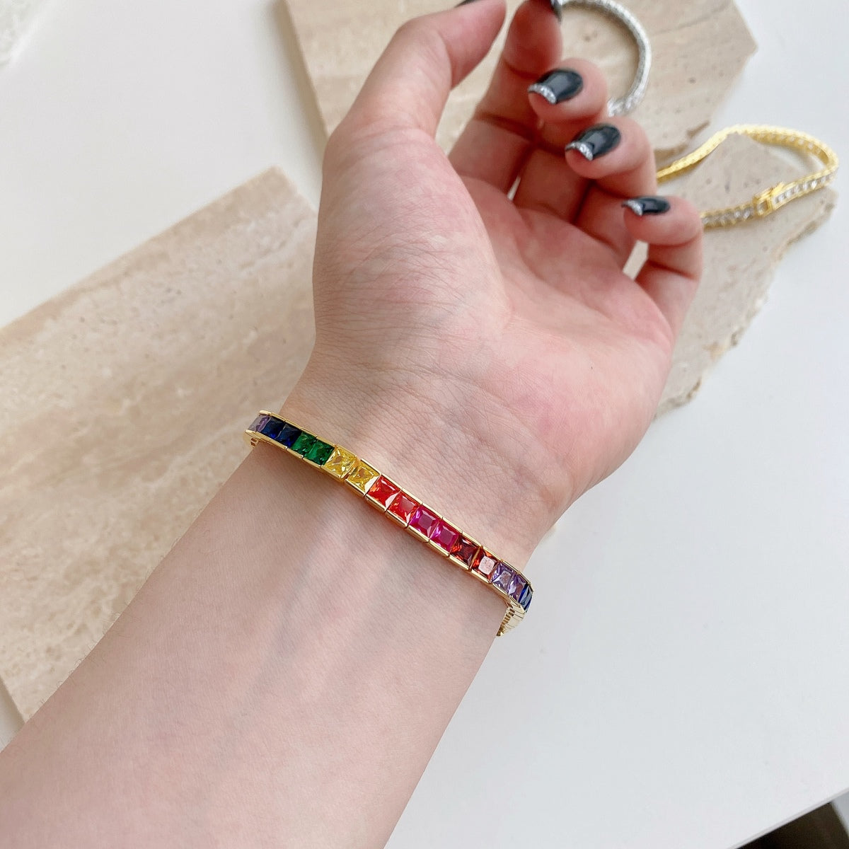 [Echo Fine ]Radiant Colorful Princess Cut Tennis Bracelet