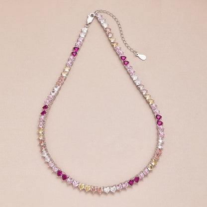 [Echo Fine ]Sparkling Colorful Full Heart Tennis Necklace
