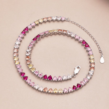 [Echo Fine ]Sparkling Colorful Full Heart Tennis Necklace