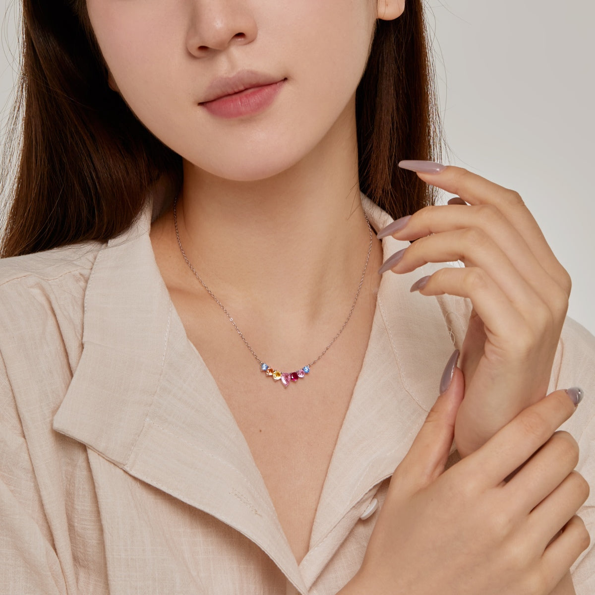 [Echo Fine ]Dainty Colorful Heart Necklace