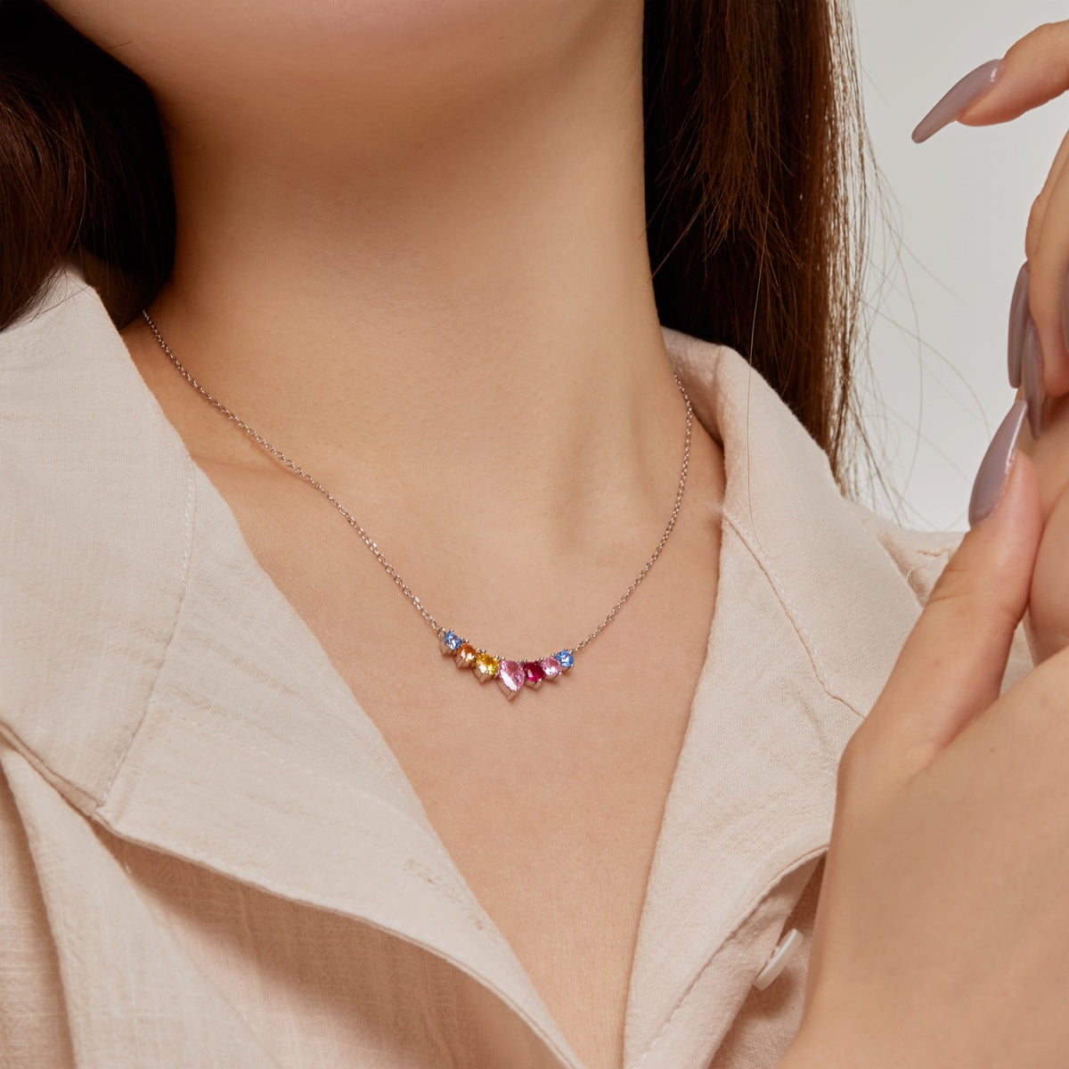 [Echo Fine ]Dainty Colorful Heart Necklace