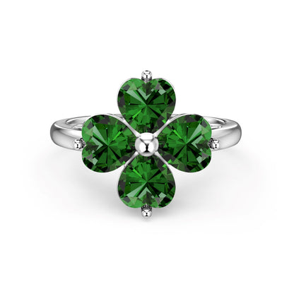 [Echo Fine ]Heart-shaped Four-Leaf Clover Ball Ring