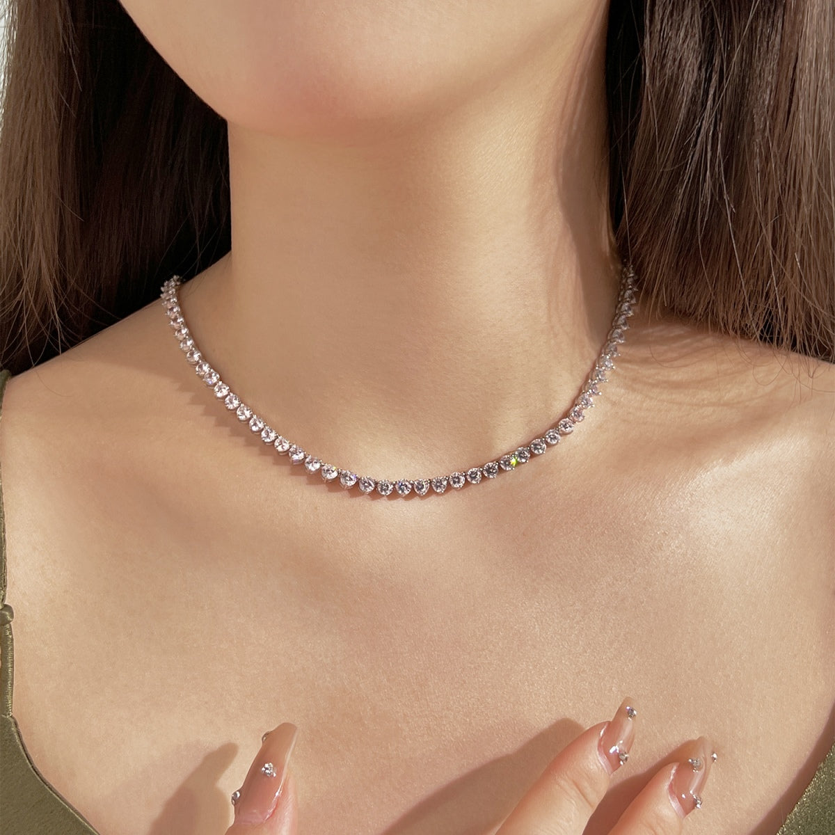 [Echo Fine ]Ornate Heart Cut Tennis Necklace
