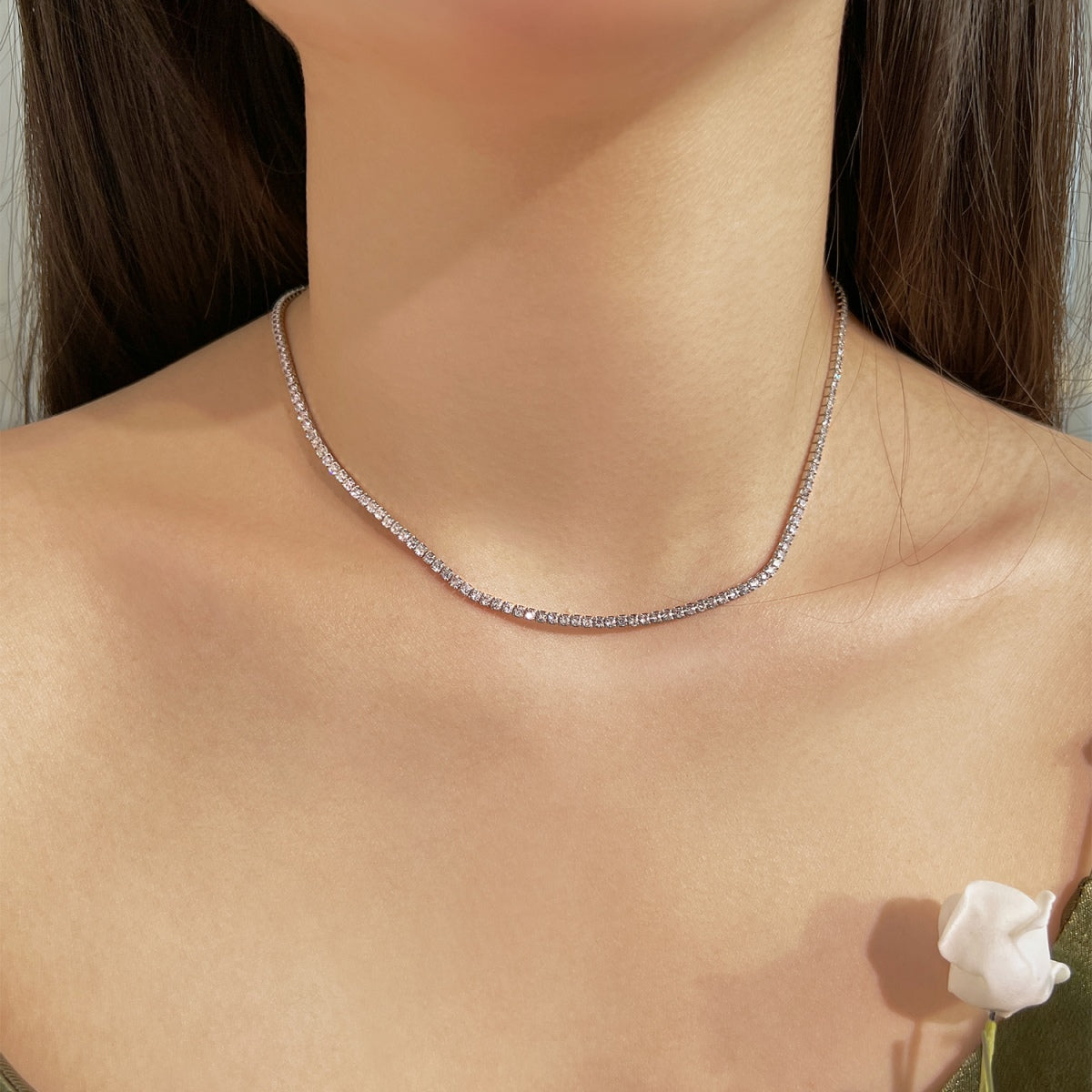 [Echo Fine ]Delicate Round Shape Tennis Necklace