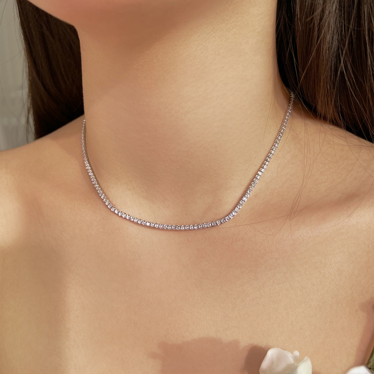 [Echo Fine ]Delicate Round Shape Tennis Necklace