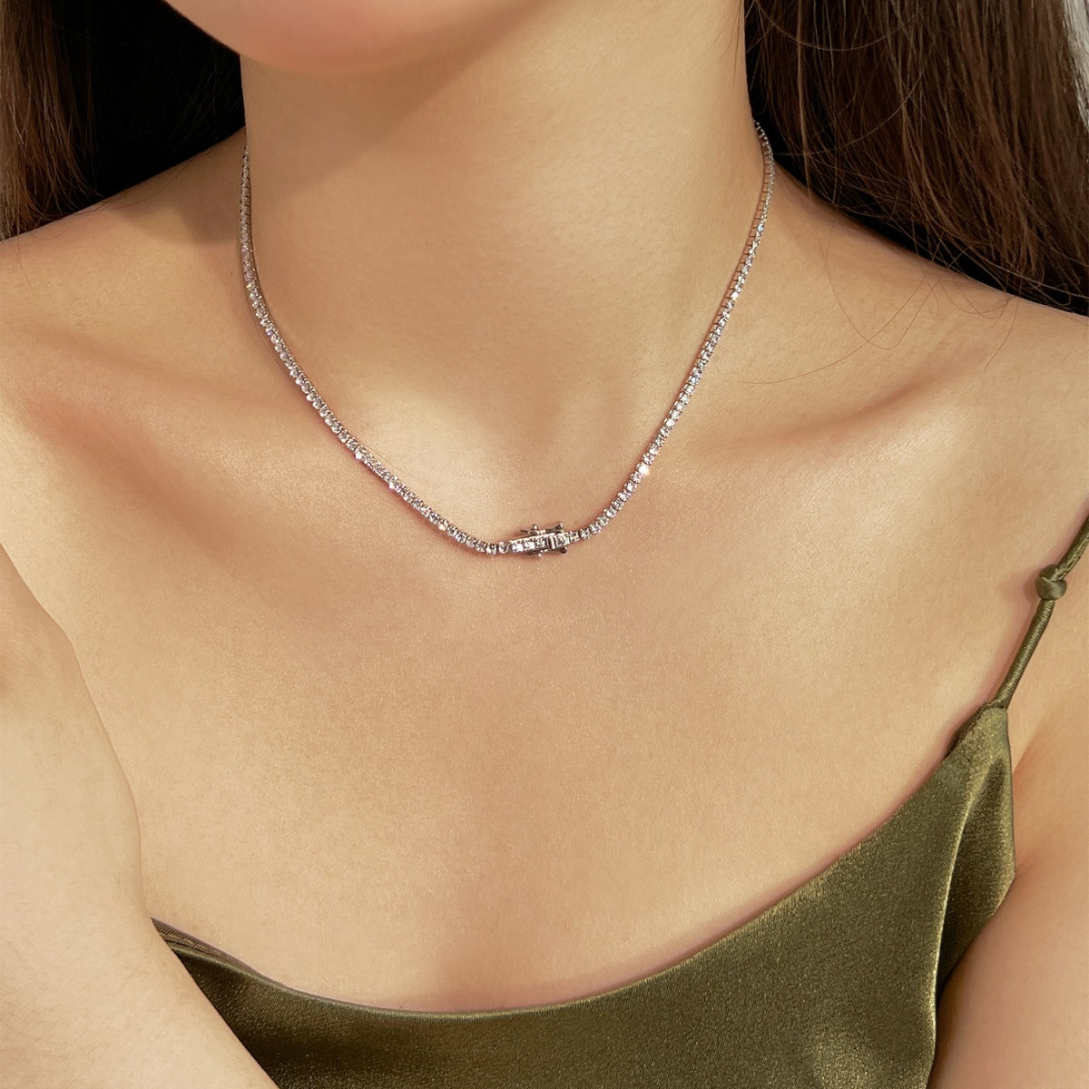 [Echo Fine ]Delicate Round Shape Tennis Necklace