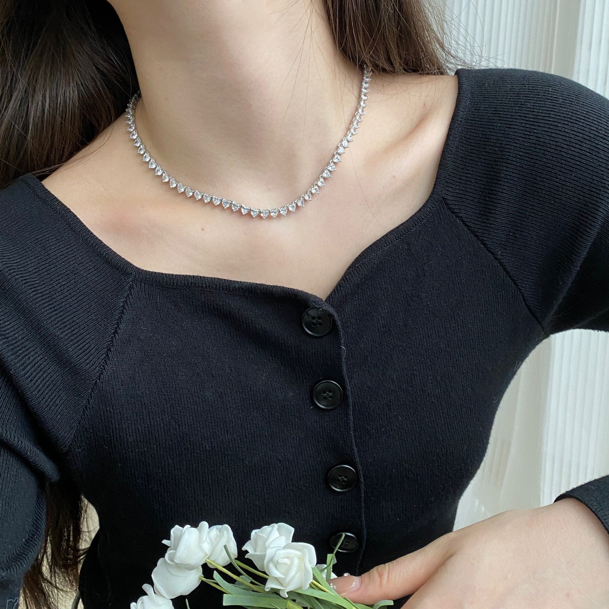 [Echo Fine ]Ornate Heart Cut Tennis Necklace
