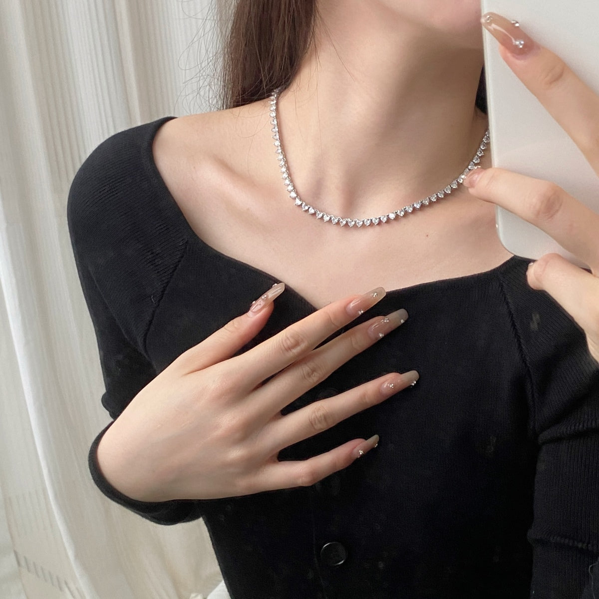 [Echo Fine ]Ornate Heart Cut Tennis Necklace