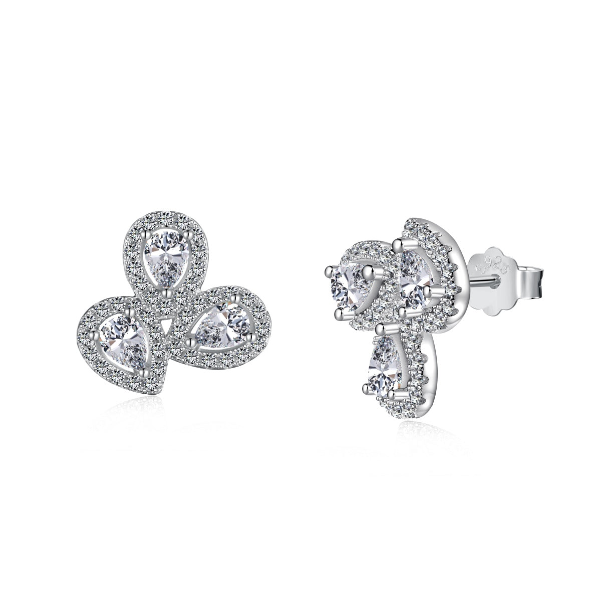 [Echo Fine ]Ornate Flower Shape Pear Cut Lover Earrings