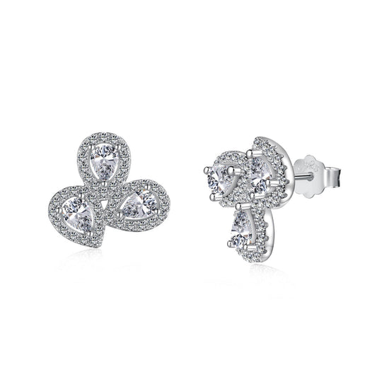 [Echo Fine ]Ornate Flower Shape Pear Cut Lover Earrings