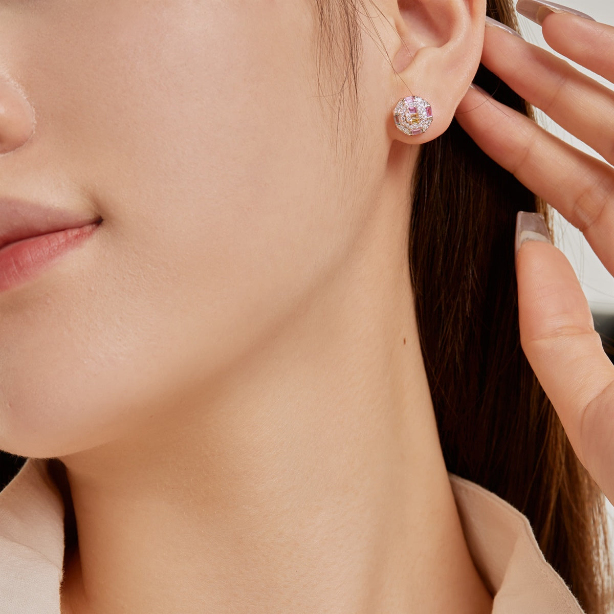 [Echo Fine ]Ornate Colorful Octagon Shape Daily Earrings