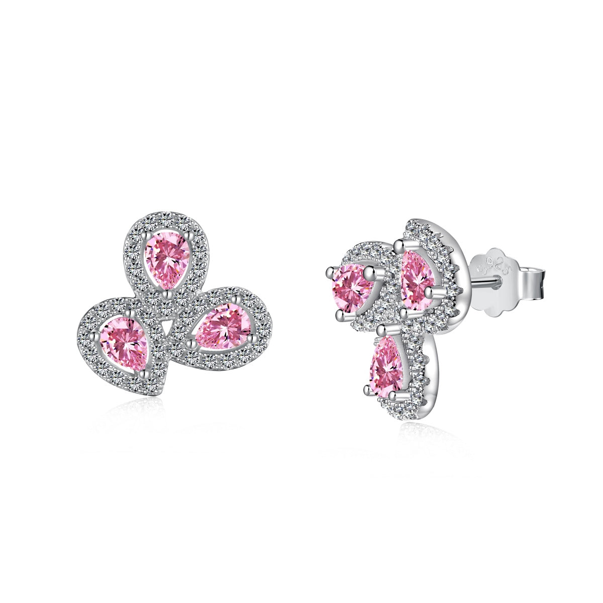 [Echo Fine ]Ornate Flower Shape Pear Cut Lover Earrings