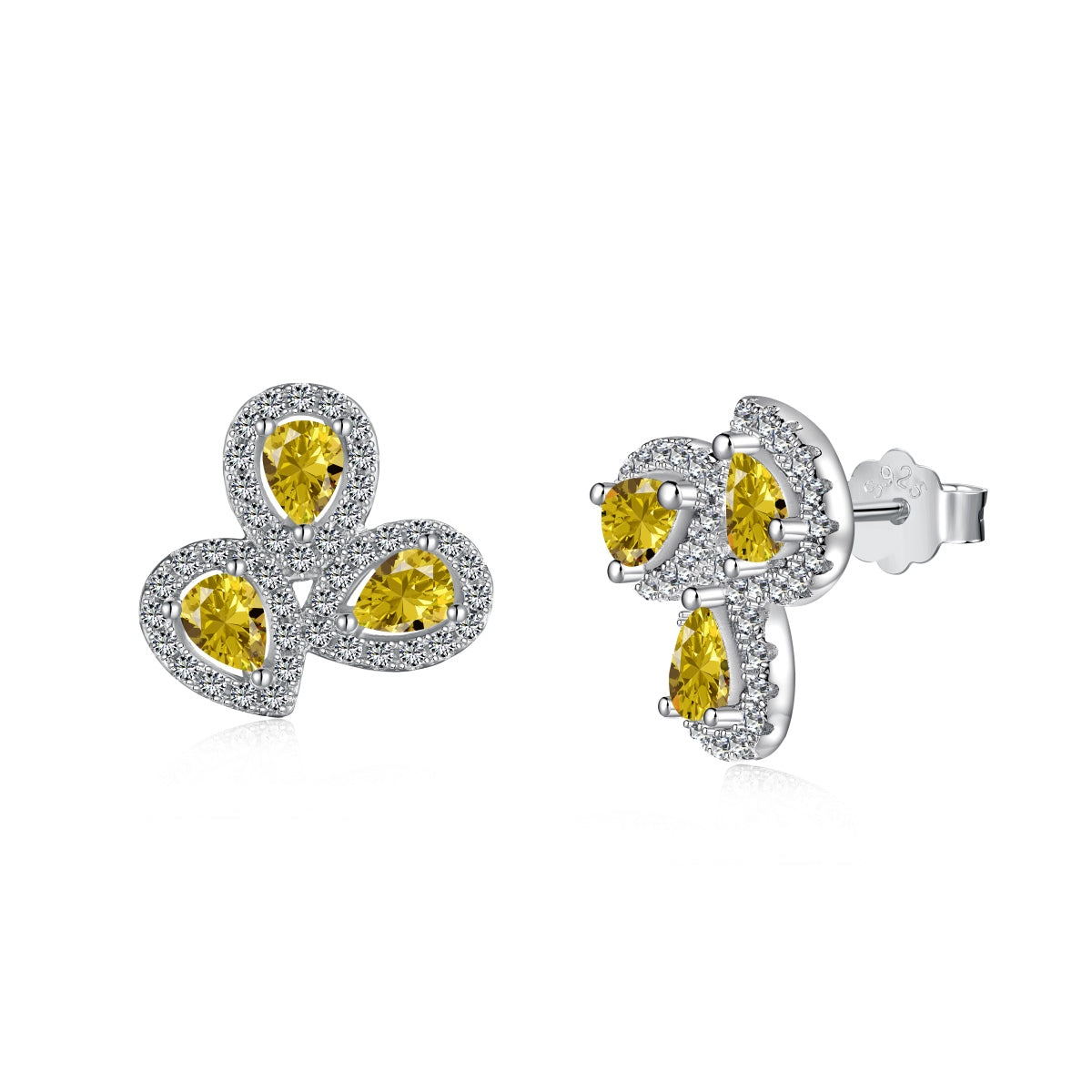 [Echo Fine ]Ornate Flower Shape Pear Cut Lover Earrings