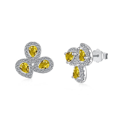[Echo Fine ]Ornate Flower Shape Pear Cut Lover Earrings