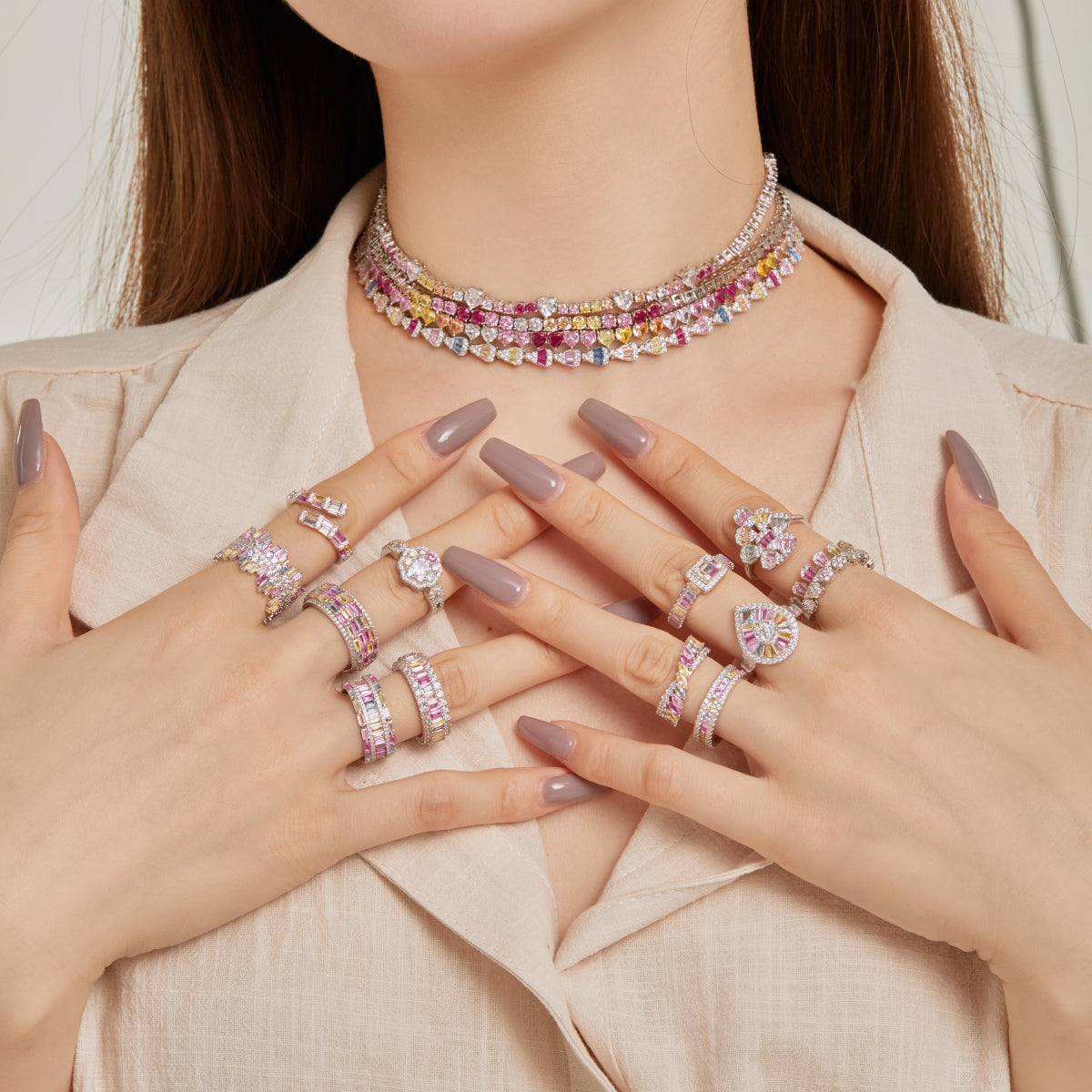 [Echo Fine ]Delicate Colorful Rainbow Tennis Chain