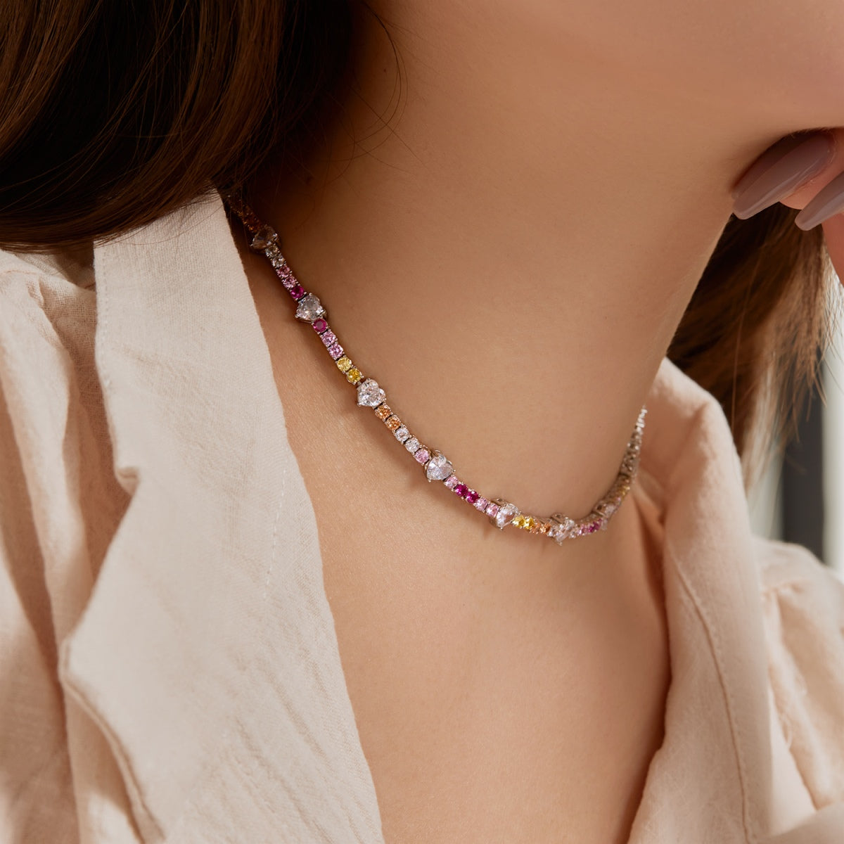 [Echo Fine ]Delicate Colorful Rainbow Tennis Chain