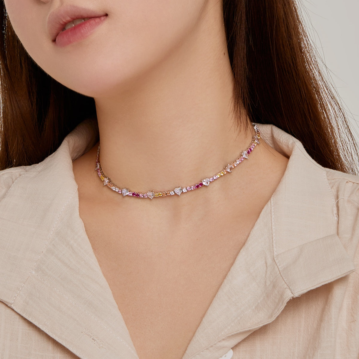 [Echo Fine ]Delicate Colorful Rainbow Tennis Chain