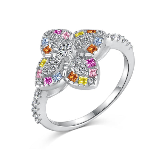 [Echo Fine ]Luxurious Colorful Flower Shape Banquet Ring