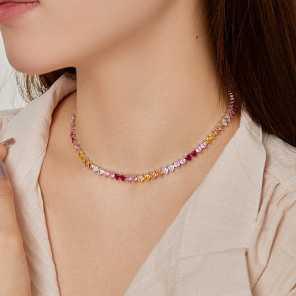 [Echo Fine ]Sparkling Colorful Full Heart Tennis Necklace