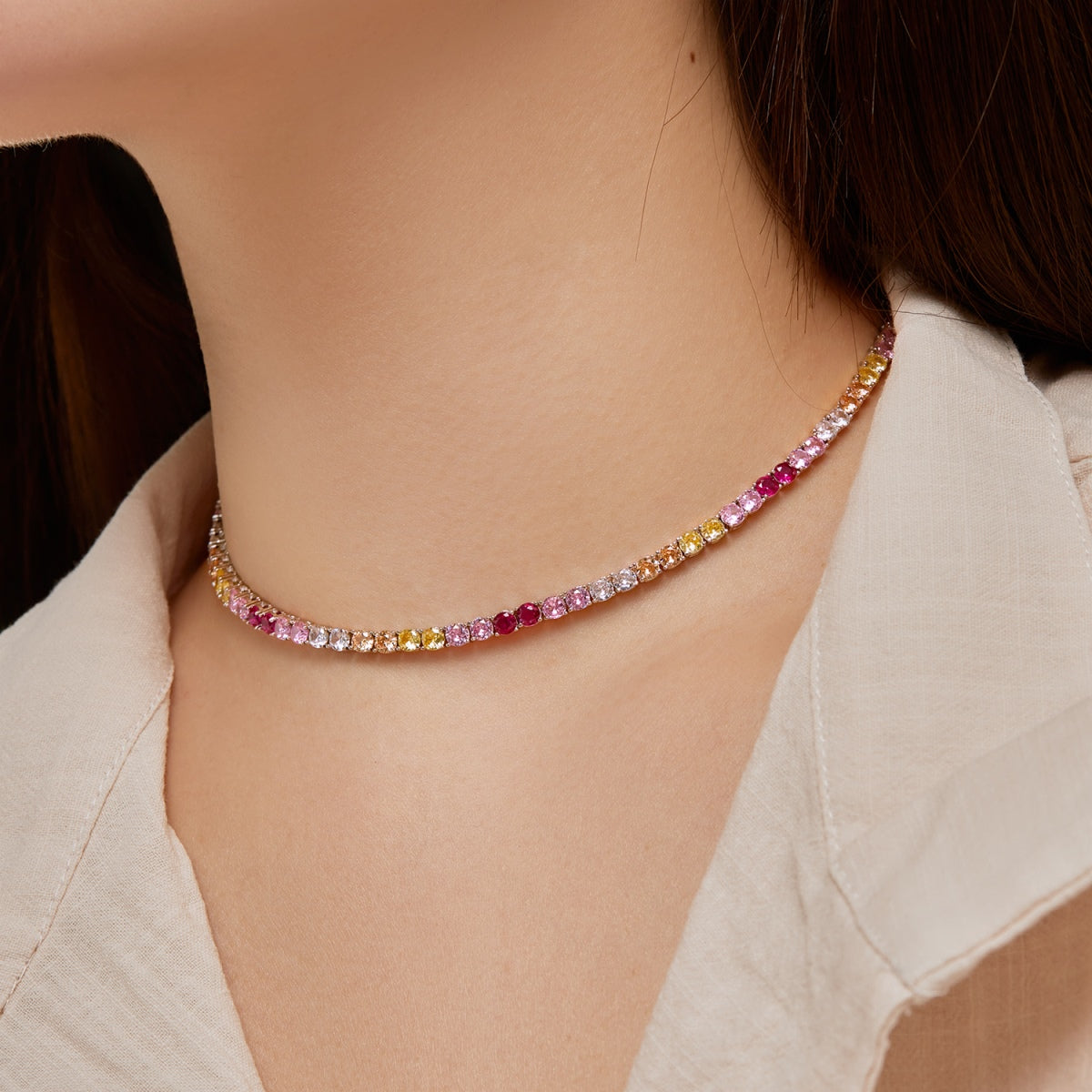 [Echo Fine ]Delicate Colorful Tennis Necklace