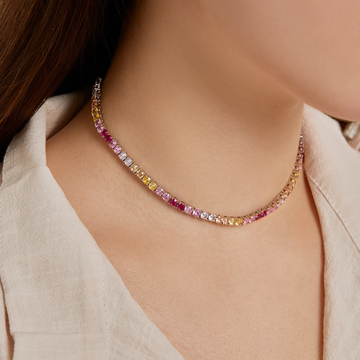 [Echo Fine ]Delicate Colorful Tennis Necklace