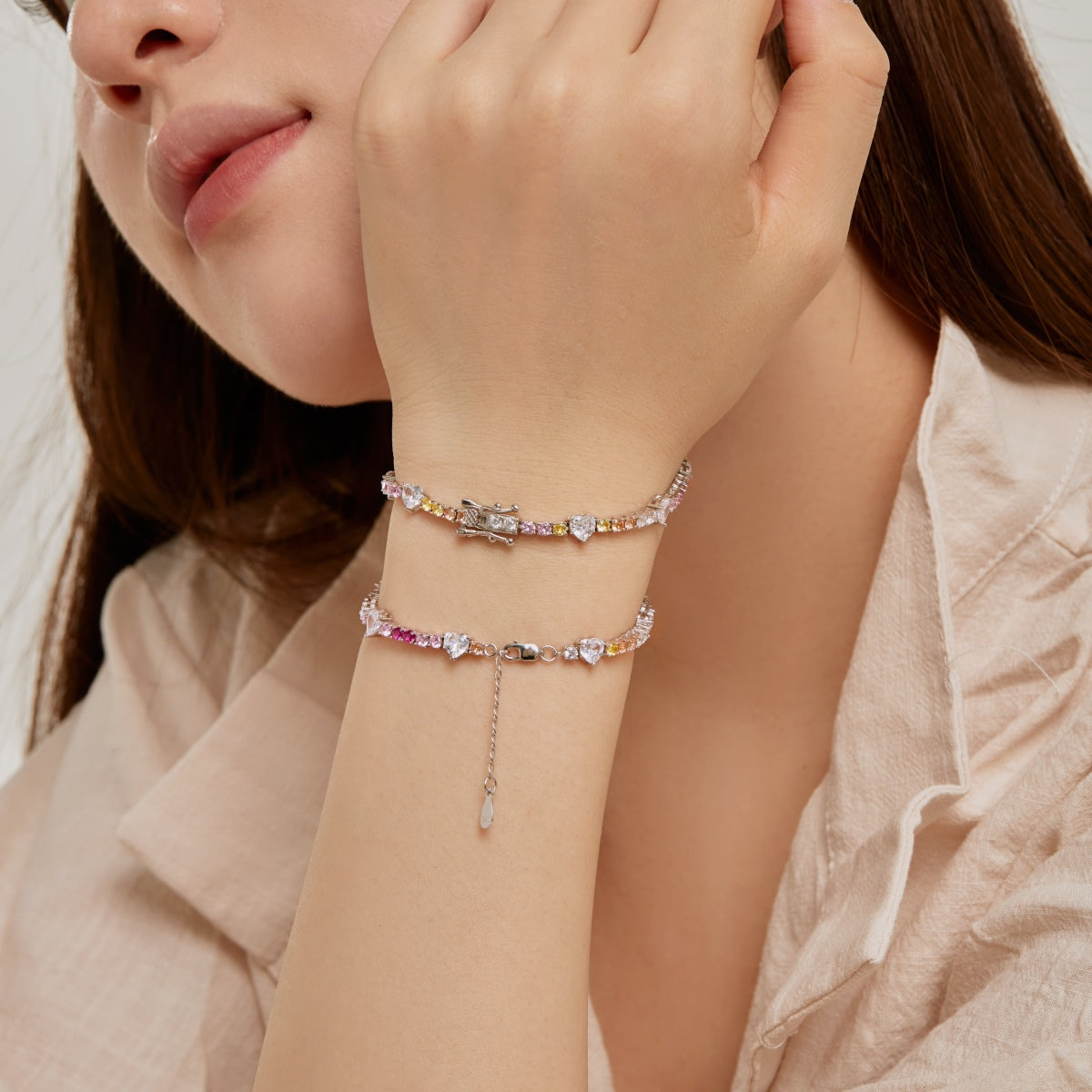 [Echo Fine ]Romantic Heart Shape Round Cut Lover Bracelet