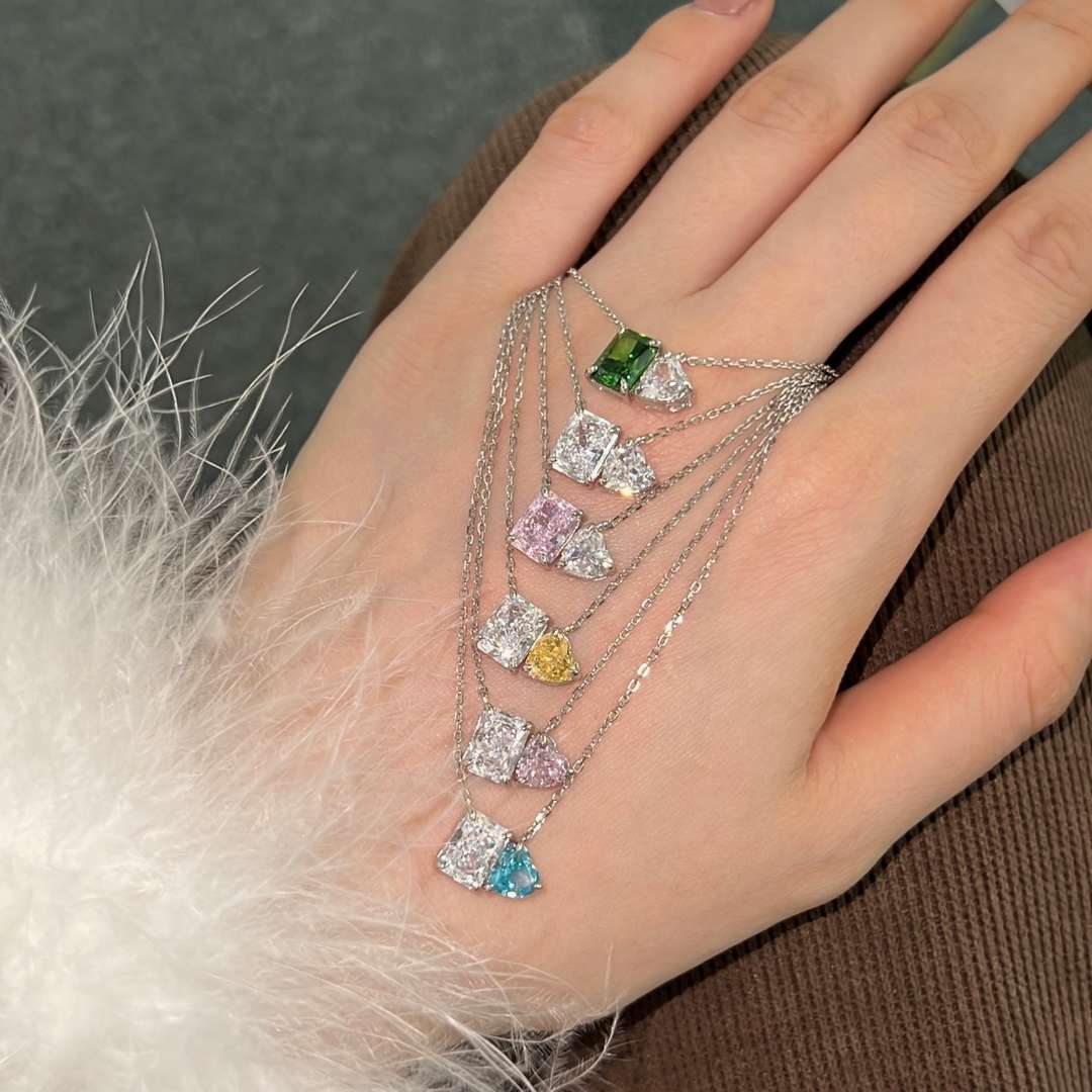 [Echo Fine ]Dazzling Square & Heart Shape Necklace
