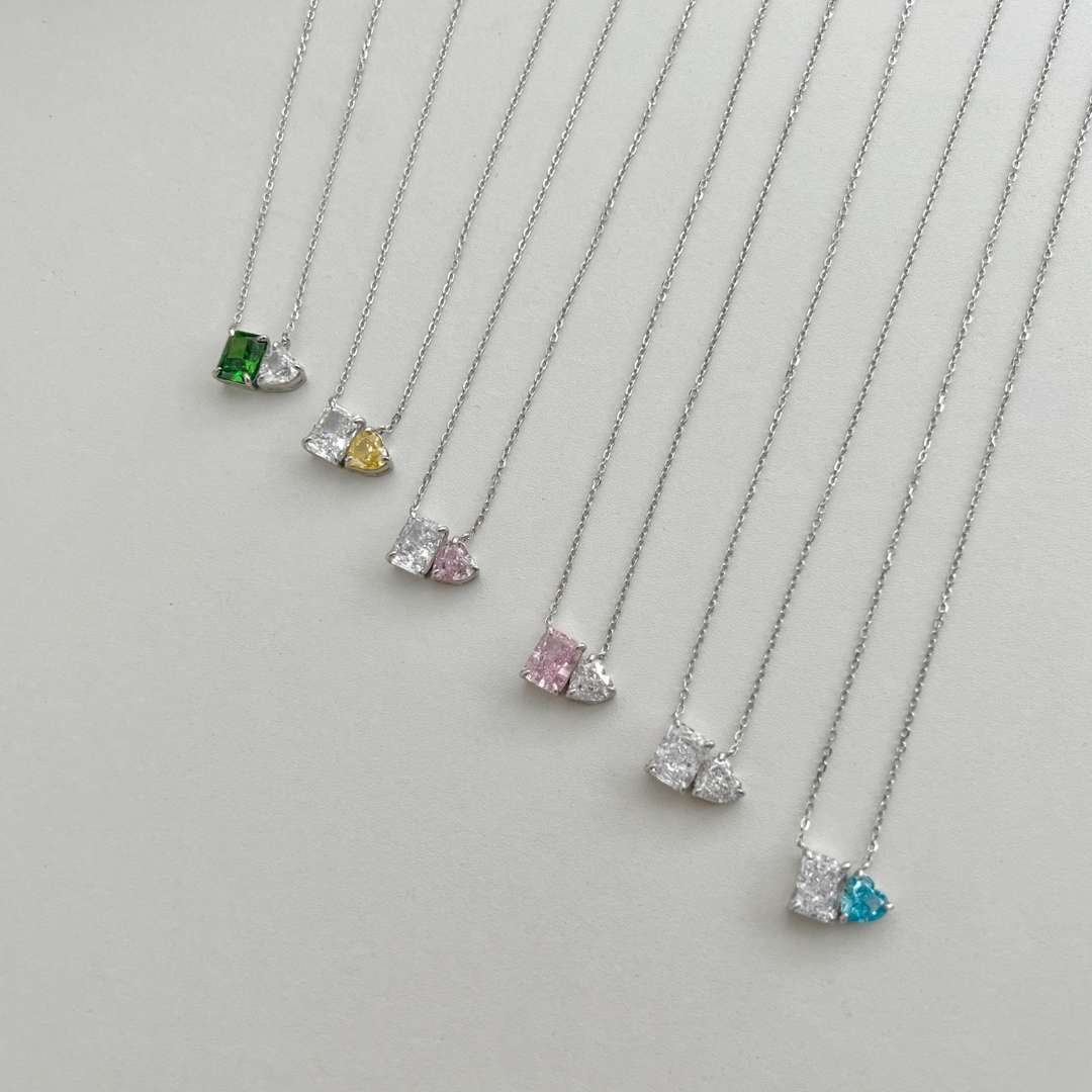 [Echo Fine ]Dazzling Square & Heart Shape Necklace
