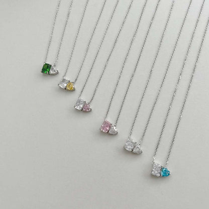 [Echo Fine ]Dazzling Square & Heart Shape Necklace