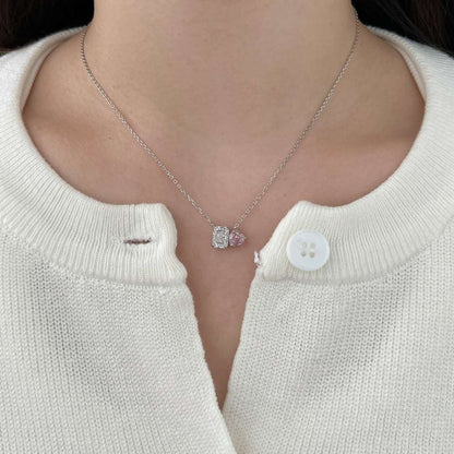 [Echo Fine ]Dazzling Square & Heart Shape Necklace