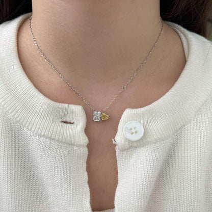 [Echo Fine ]Dazzling Square & Heart Shape Necklace