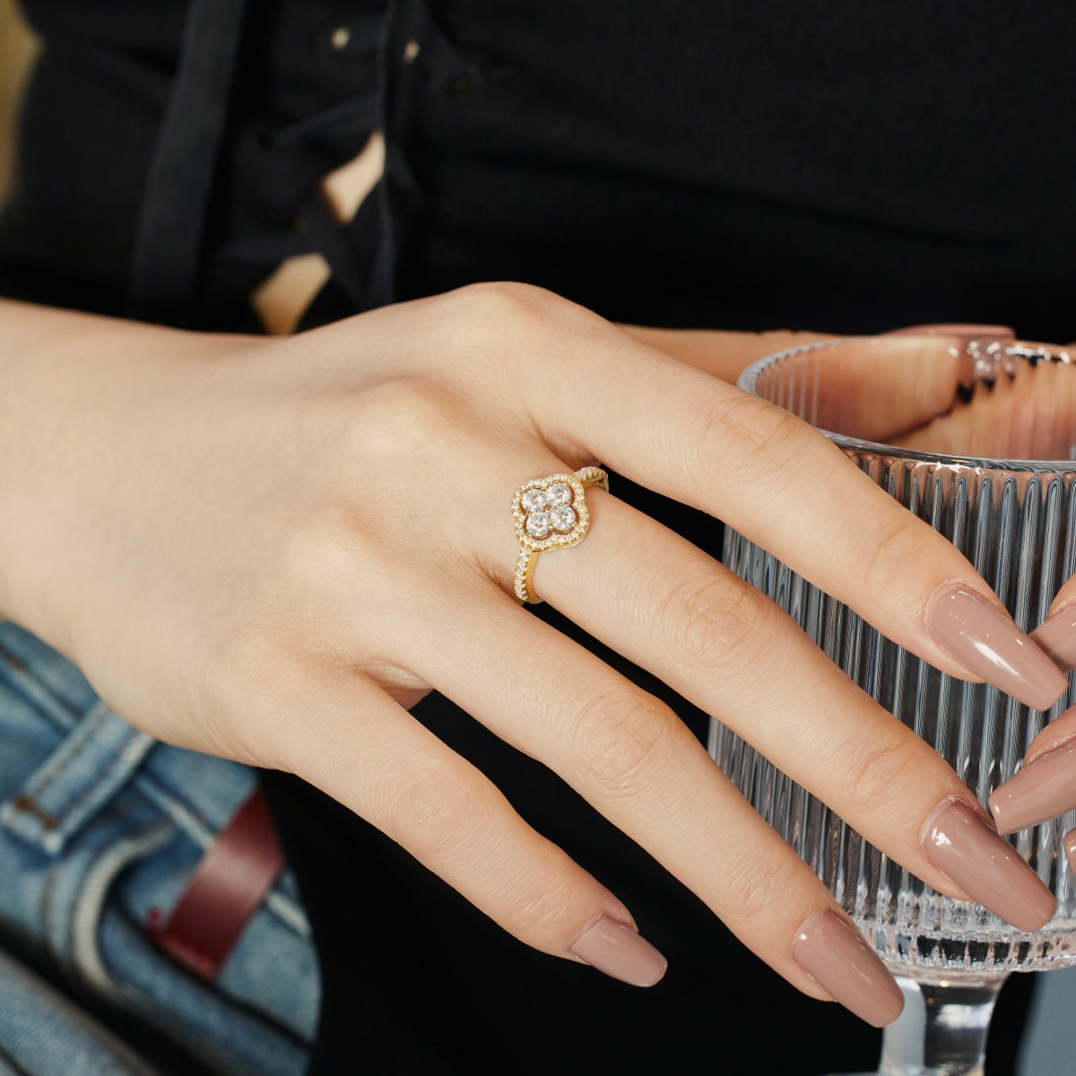 [Echo Fine ]Four Leaf Clover Flower Design Ring