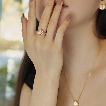 [Echo Fine ]Four Leaf Clover Flower Design Ring
