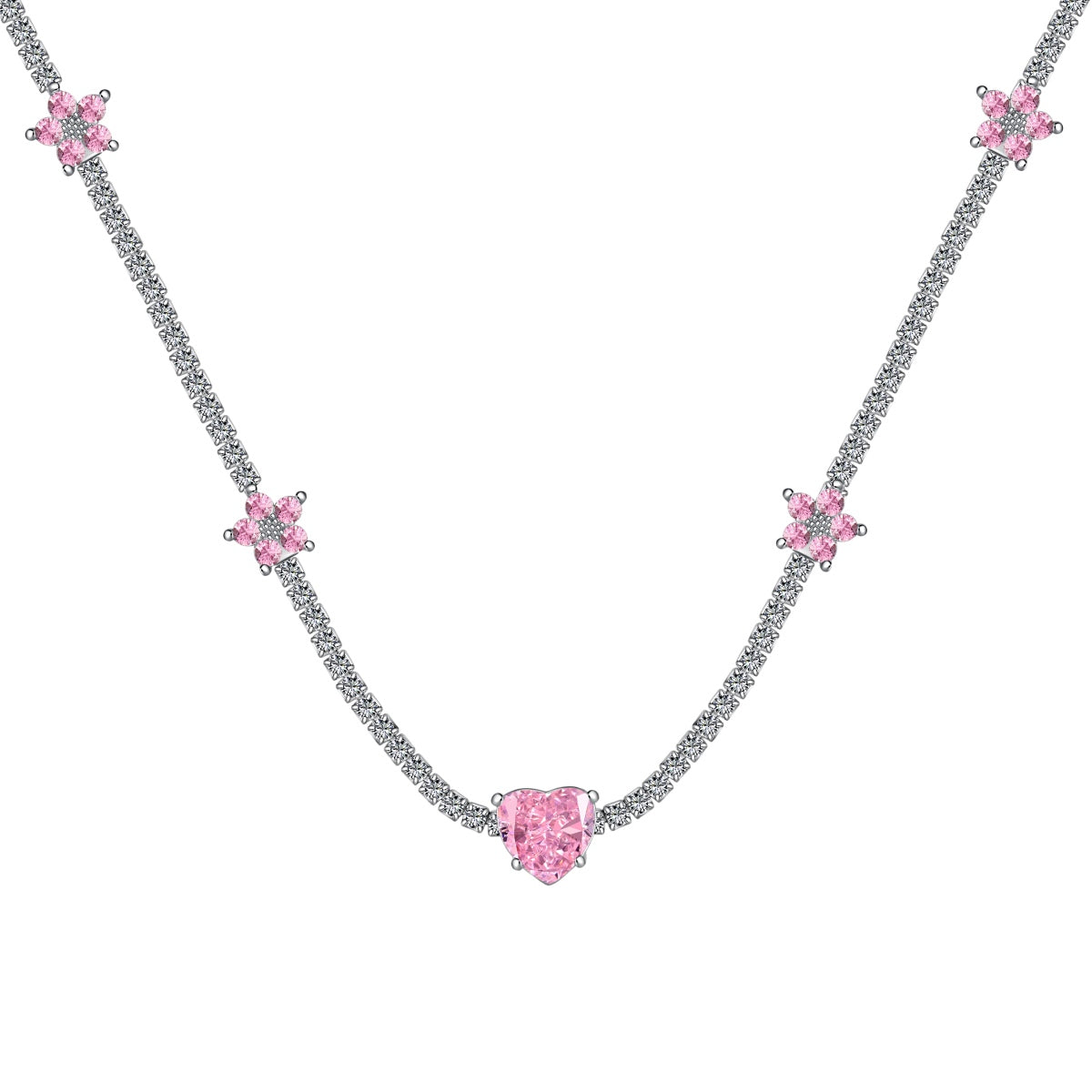 [Echo Fine ]Dazzling Pink Heart Flower Necklace