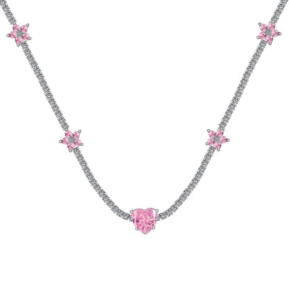 [Echo Fine ]Dazzling Pink Heart Flower Necklace