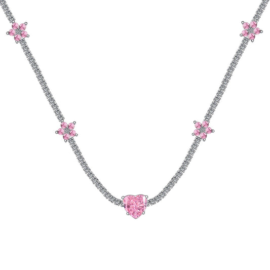 [Echo Fine ]Dazzling Pink Heart Flower Necklace