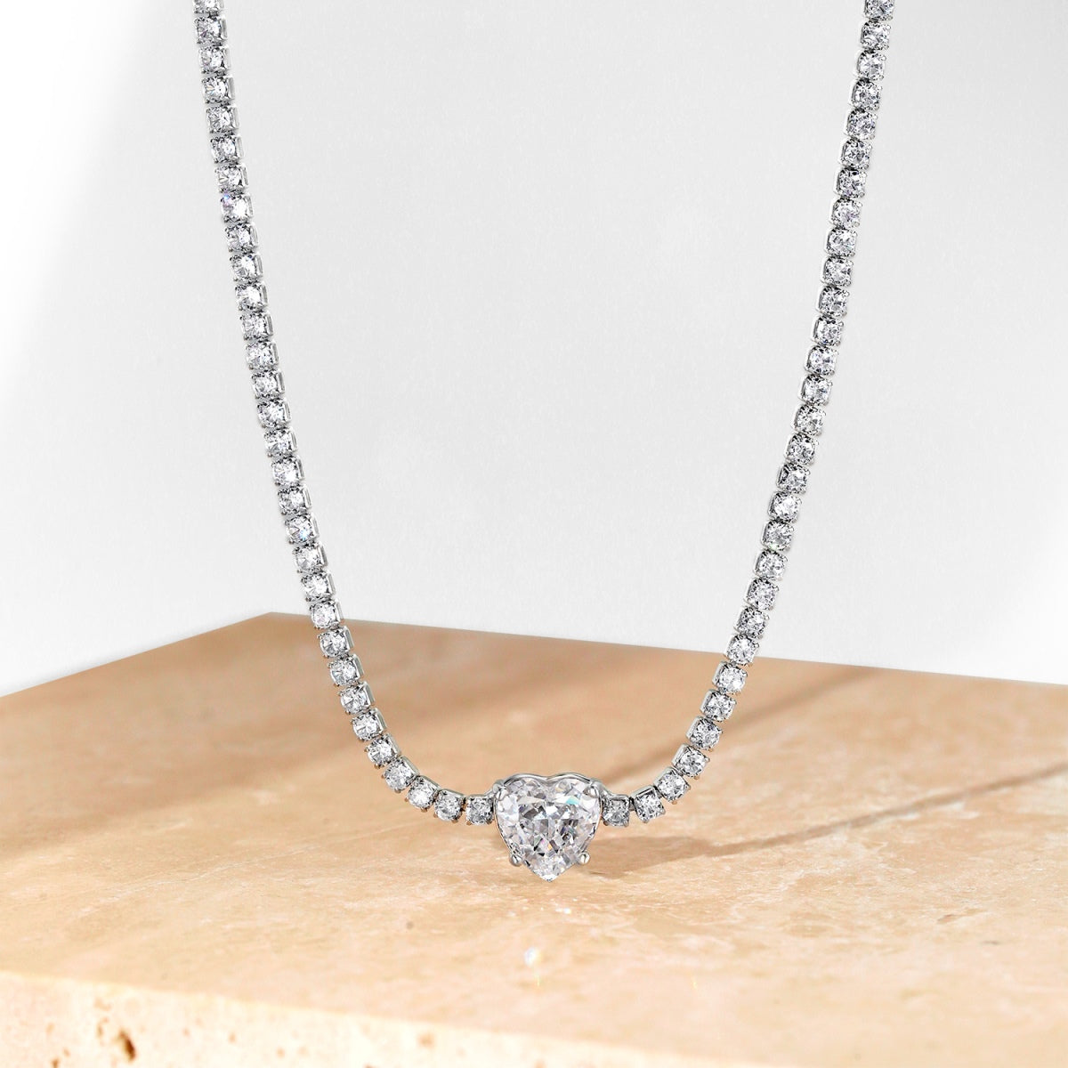 [Echo Fine ]2.0 Carat Sparkling Tennis Heart Cut Necklace