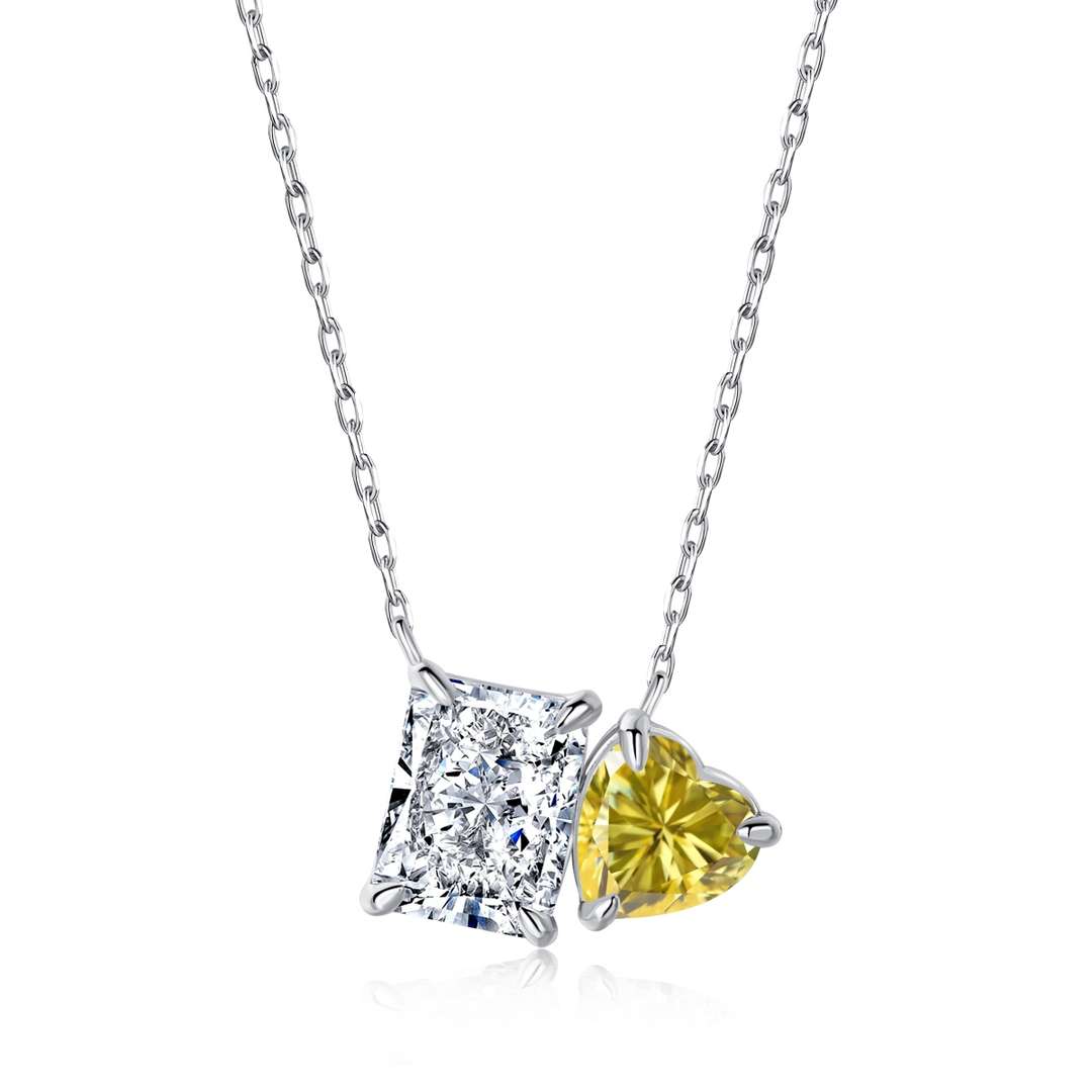 [Echo Fine ]Dazzling Square & Heart Shape Necklace