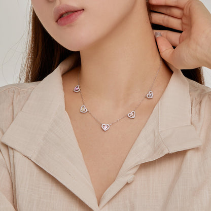 [Echo Fine ]Sparkling Five Heart Necklace