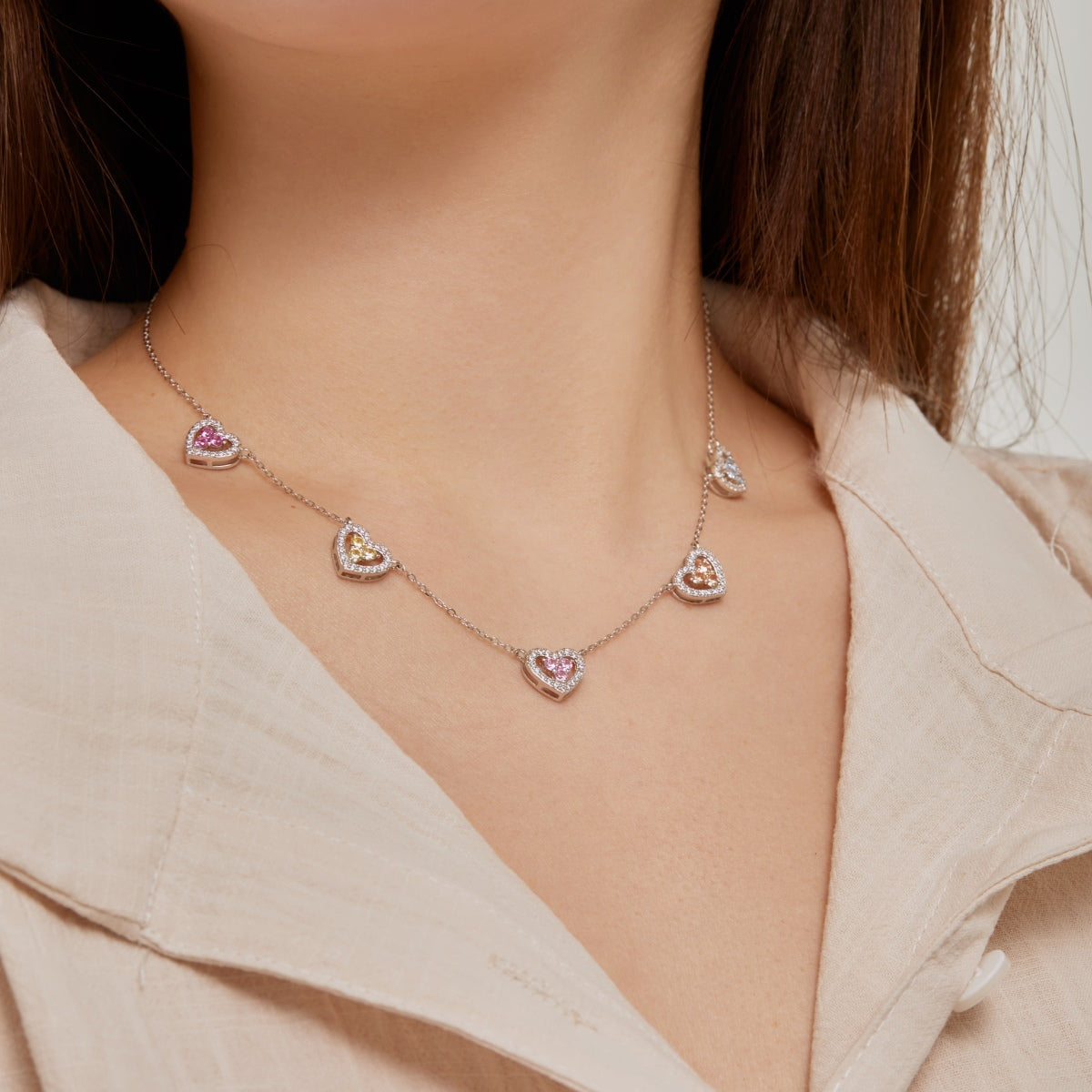 [Echo Fine ]Sparkling Five Heart Necklace