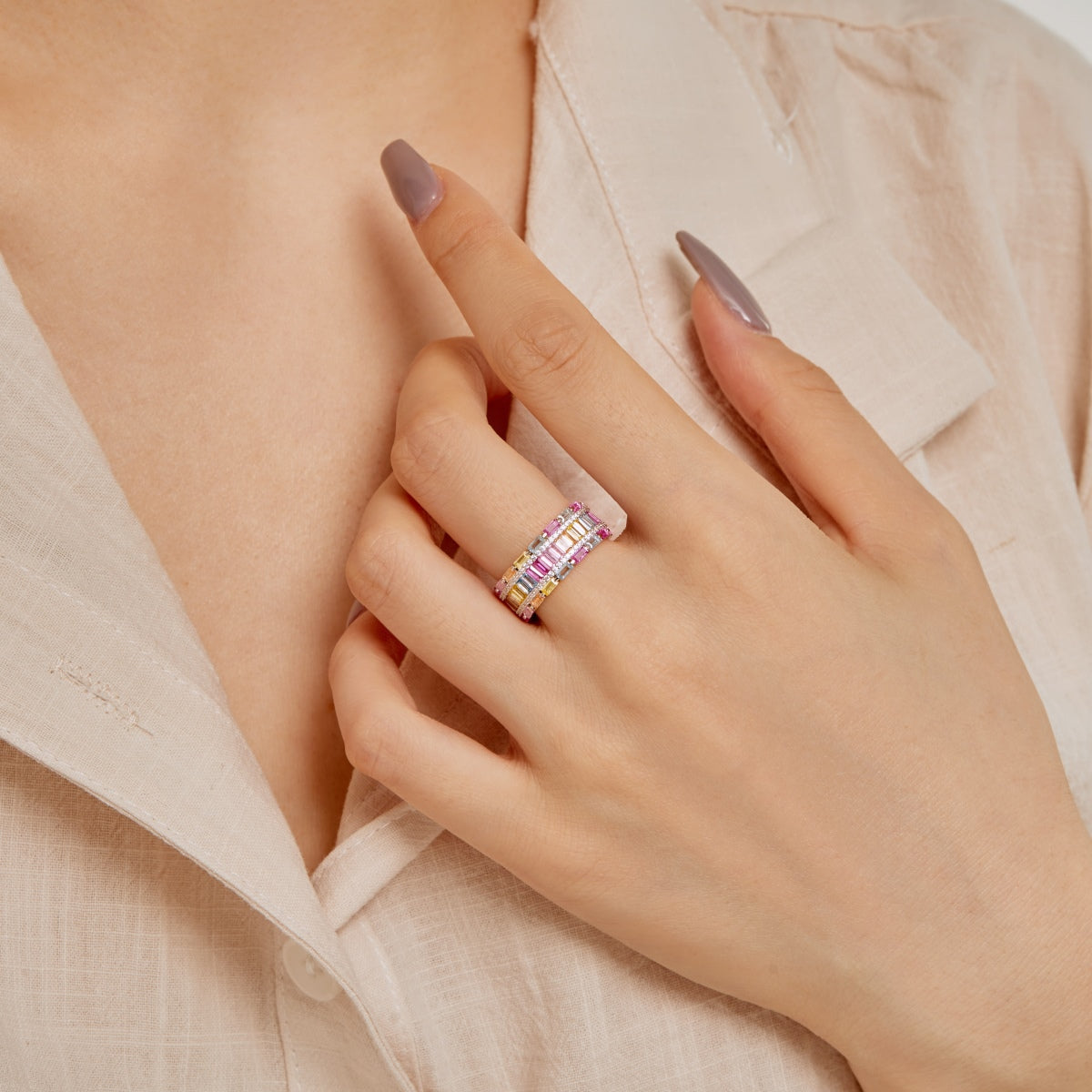 [Echo Fine ]Dazzling Colorful Radiant Cut Party Ring