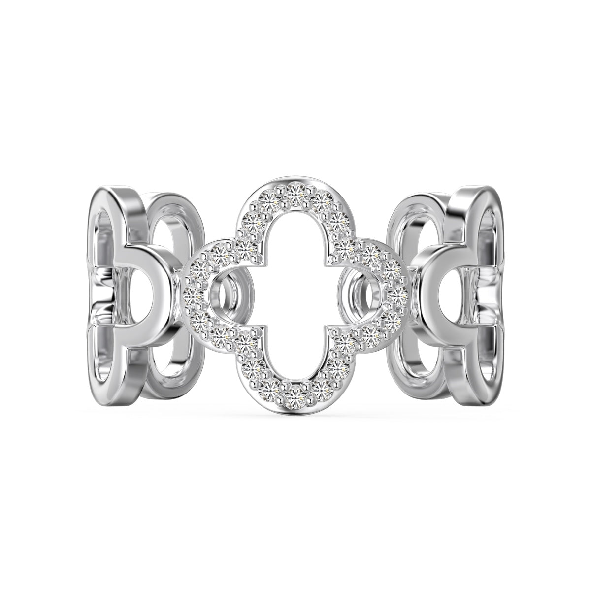 [Echo Fine ]Hollow Design Four-Leaf Clover Flower Shape Ring