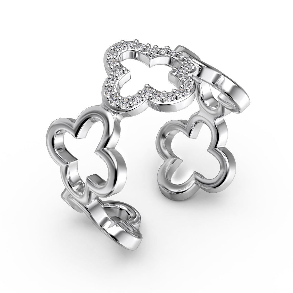 [Echo Fine ]Hollow Design Four-Leaf Clover Flower Shape Ring