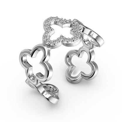 [Echo Fine ]Hollow Design Four-Leaf Clover Flower Shape Ring
