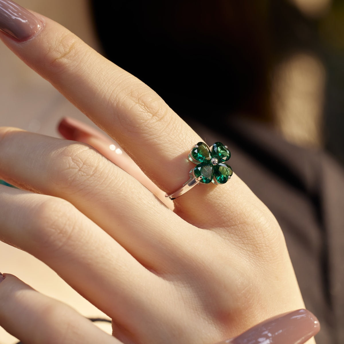 [Echo Fine ]Heart-shaped Four-Leaf Clover Ball Ring