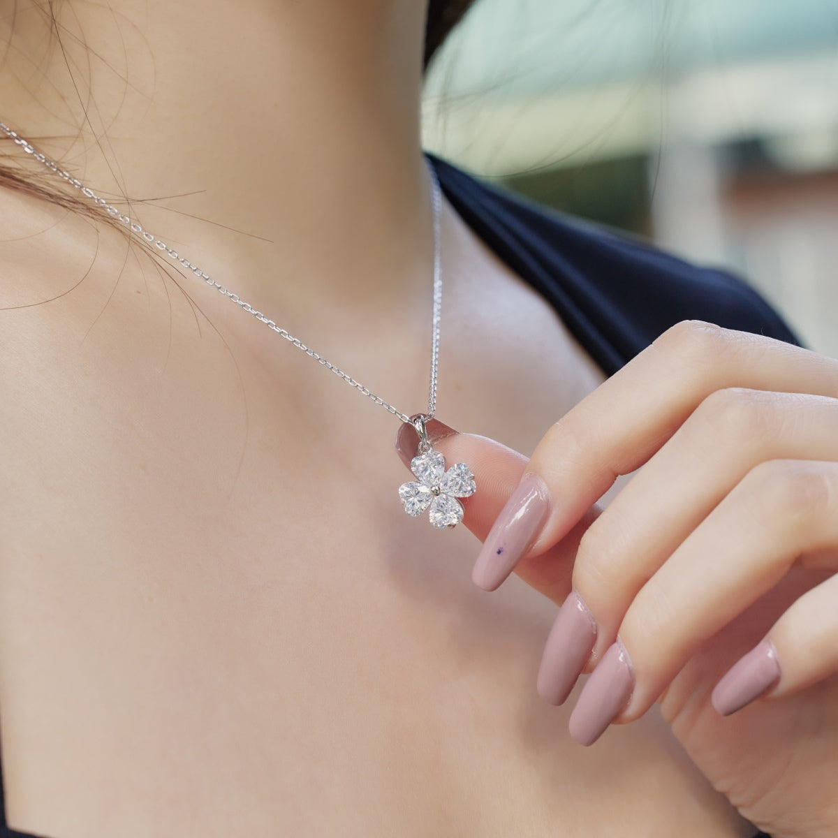 [Echo Fine ]Heart-Shaped Four-Leaf Clover Bead Necklace